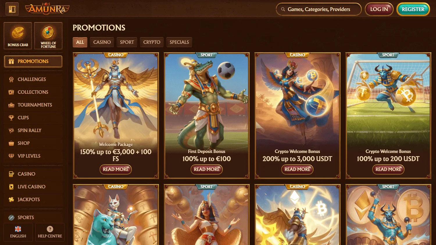 Amunra Casino desktop promotions area