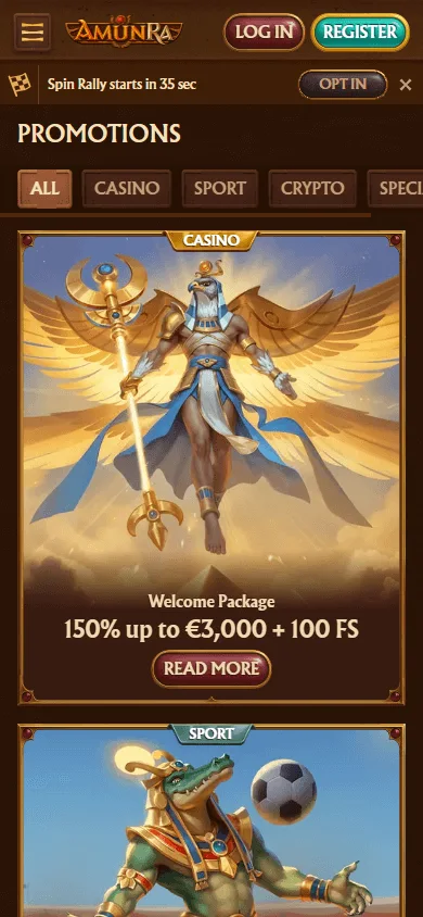 Amunra Casino mobile promotions area